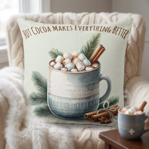 Cosy Winter Cocoa Marshmallow Mug Scene Cushion