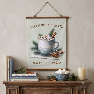 Cosy Winter Cocoa Marshmallow Scene Hanging Tapestry