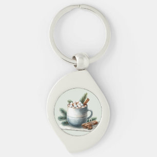 Cosy Winter Cocoa Marshmallow Scene Key Ring