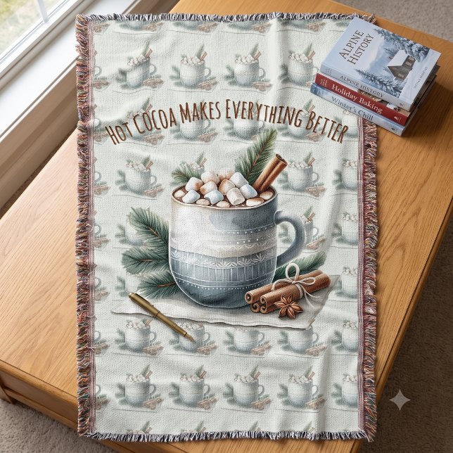 Cosy Winter Cocoa Marshmallow Scene Throw Blanket (Cozy Winter Cocoa Marshmallow Scene Throw Blanket)