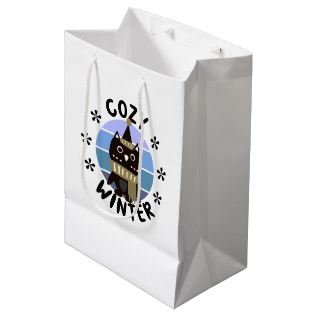 Cosy Winter, Cute Owl Medium Gift Bag (Front Angled)