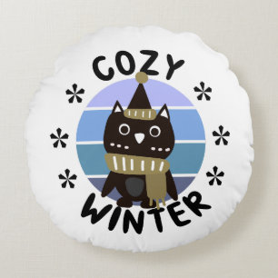 Cosy Winter, Cute Owl Round Cushion