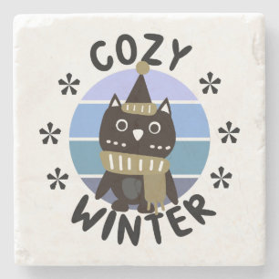 Cosy Winter, Cute Owl Stone Coaster