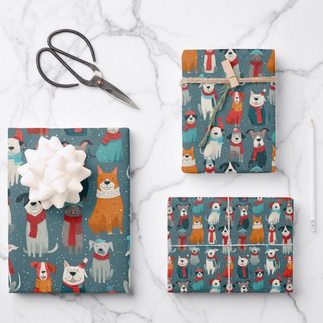 Cosy Winter Dog Christmas Wrapping Paper Sheet (Front)
