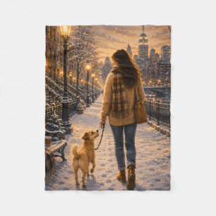 Cosy Winter Evening Walk with My Best Friend Fleece Blanket
