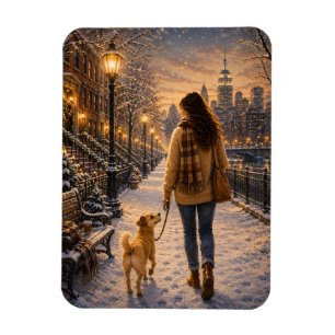 Cosy Winter Evening Walk with My Best Friend Magnet