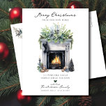 Cosy Winter Fireplace Moving  Announcement Postcard<br><div class="desc">This winter holiday moving announcement features the saying "Merry Christmas from Our New Home" with a beautiful fireplace scene and winter greenery and a hanging stocking. The announcement is perfect for sending to friends and family during the holiday season to let them know about your new address. The front of...</div>