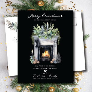 Cosy Winter Fireplace Moving  Announcement Postcard