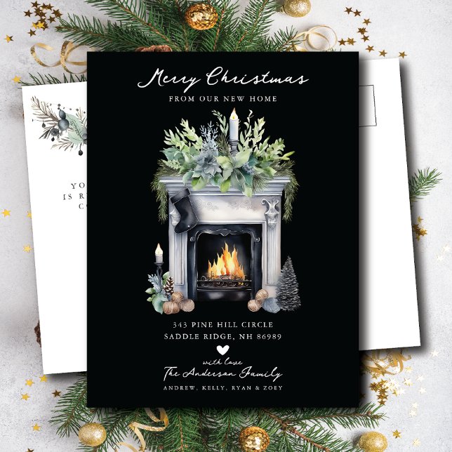 Cosy Winter Fireplace Moving  Announcement Postcard (Creator Uploaded)