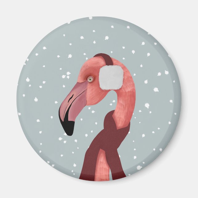 Cosy Winter Flamingo With Scarf  Magnet (Front)