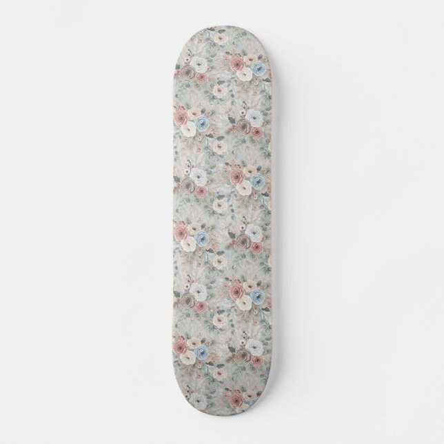 Cosy Winter Floral Pattern Skateboard (Front)