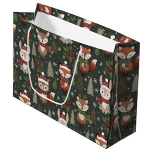 Cosy Winter Forest Friends with Snowflakes Large Gift Bag