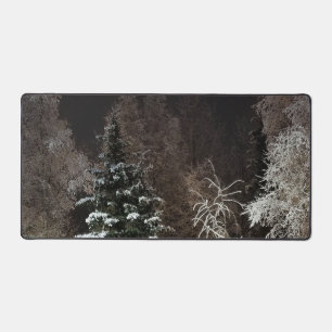 Cosy Winter Forest Night Scene Desk Mat