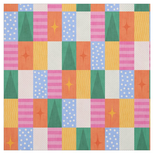 Cosy Winter Holiday Geometric Patchwork. Fabric (Swatch)