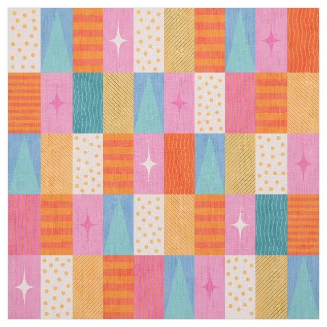 Cosy Winter Holiday Geometric Patchwork. Fabric (Swatch)