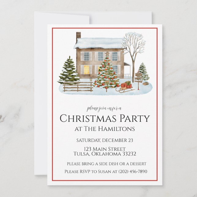 Cosy Winter Home Christmas Party Invitation (Front)