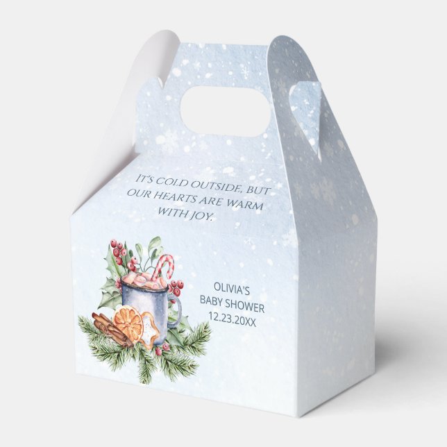 Cosy Winter Hot Cocoa Snowly Baby Shower Favour Box (Front Side)