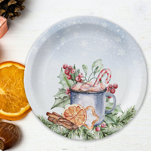 Cosy Winter Hot Cocoa Snowly Baby Shower Paper Plate