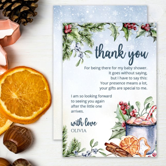 Cosy Winter Hot Cocoa Snowly Baby Shower thank you Card (Creator Uploaded)