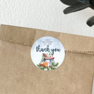 Cosy Winter Hot Cocoa Snowly Baby Shower thank you Classic Round Sticker