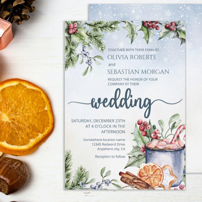 Cosy Winter Hot Cocoa Snowly Wedding Invitation (Creator Uploaded)