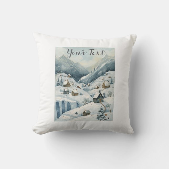 Cosy Winter Mountain Scene Throw Pillow - 16" x 16 (Front)