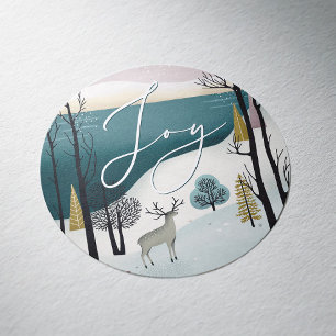 Cosy Winter Nature Holiday Joy Script Christmas Classic Round Sticker