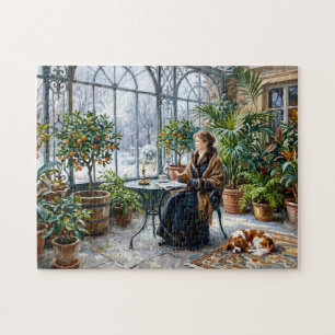 Cosy Winter Orangery with Cavalier Spaniel Jigsaw Puzzle