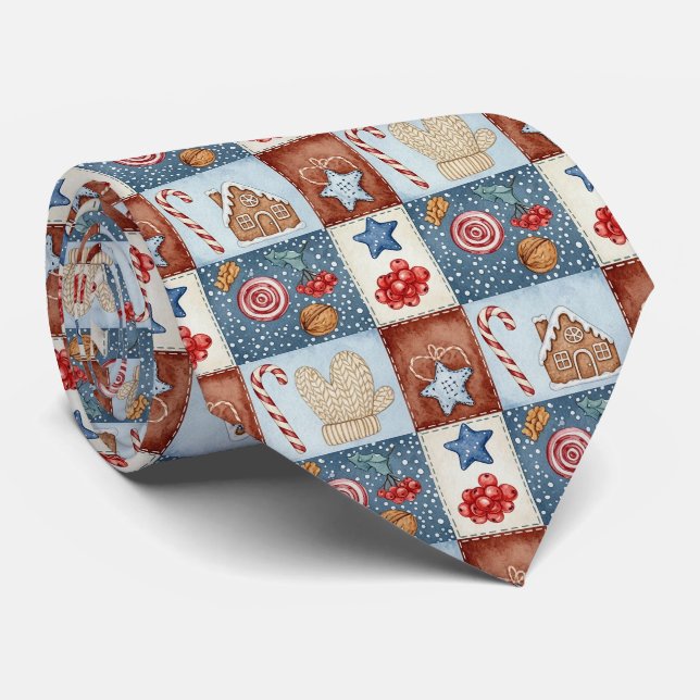 Cosy Winter Patchwork Christmas Tie (Rolled)