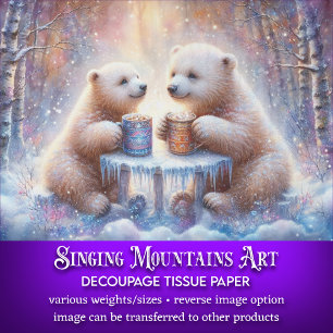 Cosy Winter Polar Bears With Hot Cocoa Decoupage Tissue Paper