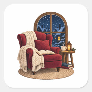 Cosy Winter Reading Nook Square Sticker
