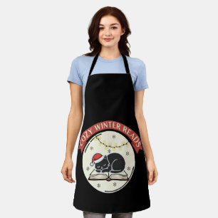 Cosy Winter Reads Cute Christmas Cat Book Lover Apron