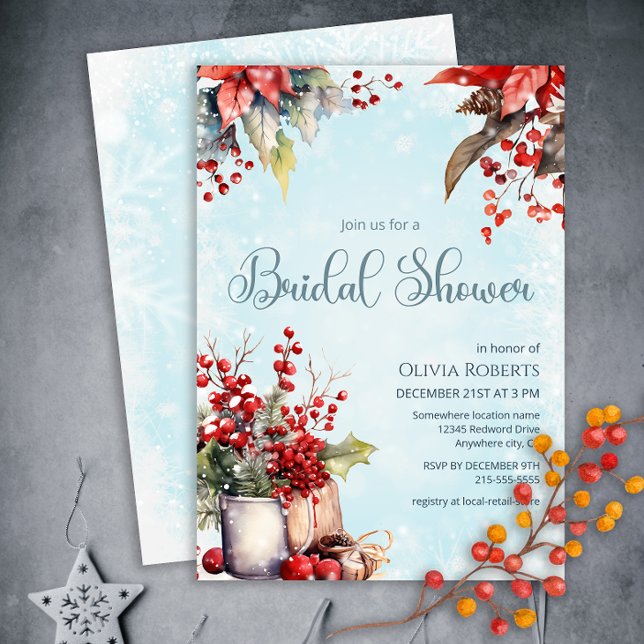 Cosy Winter Rowan berry bouquet Bridal Shower Invitation (Creator Uploaded)