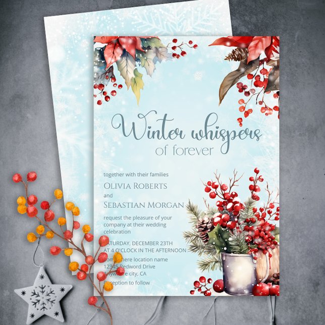 Cosy Winter Rowan berry bouquet Wedding Invitation (Creator Uploaded)