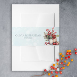 Cosy Winter Rowan berry bouquet Wedding Invitation Belly Band