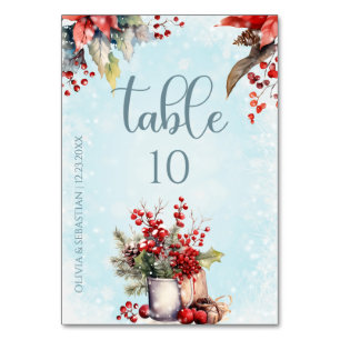 Cosy Winter Rowan berry bouquet Wedding Table Number