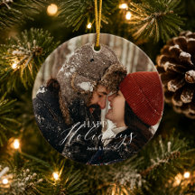 Cosy Winter Snow Full Photo Happy Holidays Circle