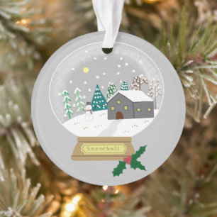 Cosy Winter Snow Globe and Snowman Holiday Gift Ornament