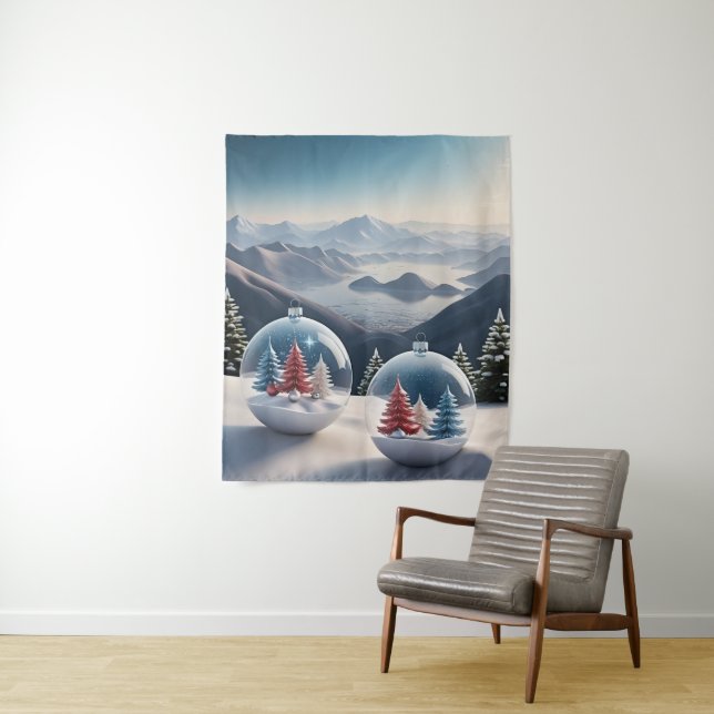 Cosy Winter Snow Globe Scene Tapestry (In Situ)