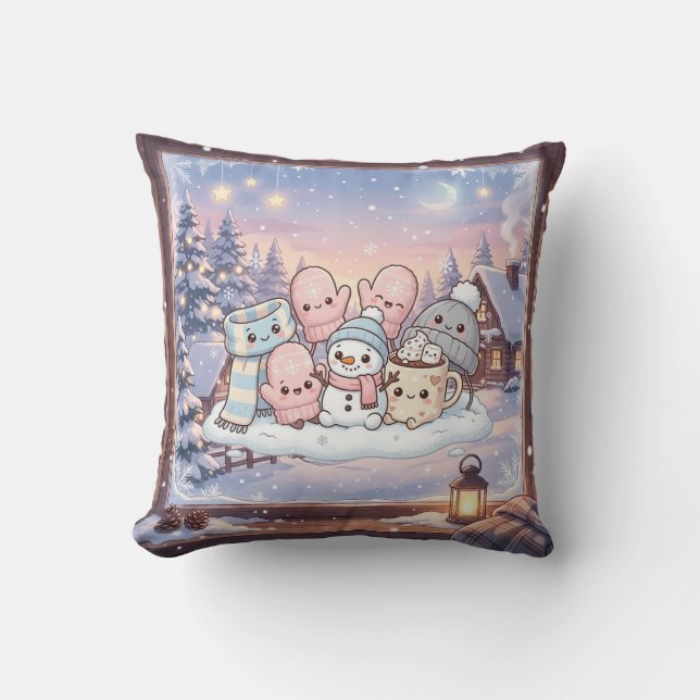 Cosy Winter Snowman Pillow (Front)