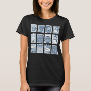 Cosy Winter Stamps Snowman Hot Cocoa Snowflake Art T-Shirt