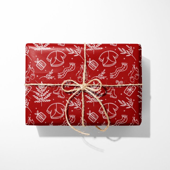 Cosy Winter Sweater & Gifts Red Wrapping Paper (Creator Uploaded)