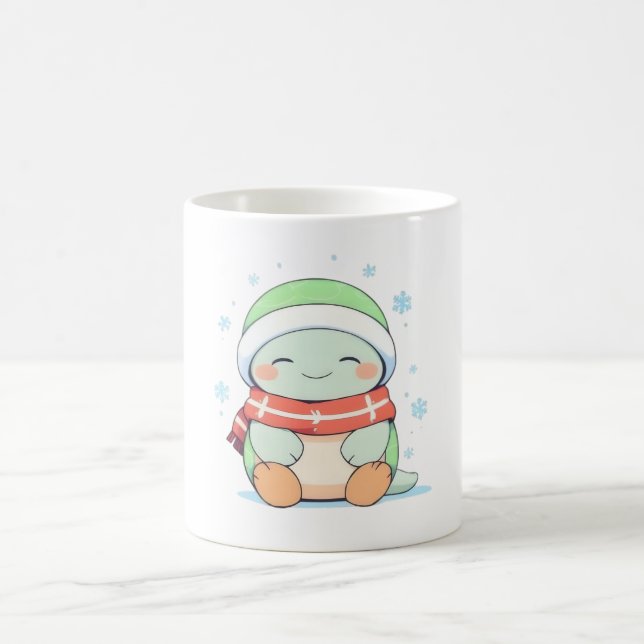 Cosy Winter Turtle with Scarf Kawaii Design Coffee Mug (Center)
