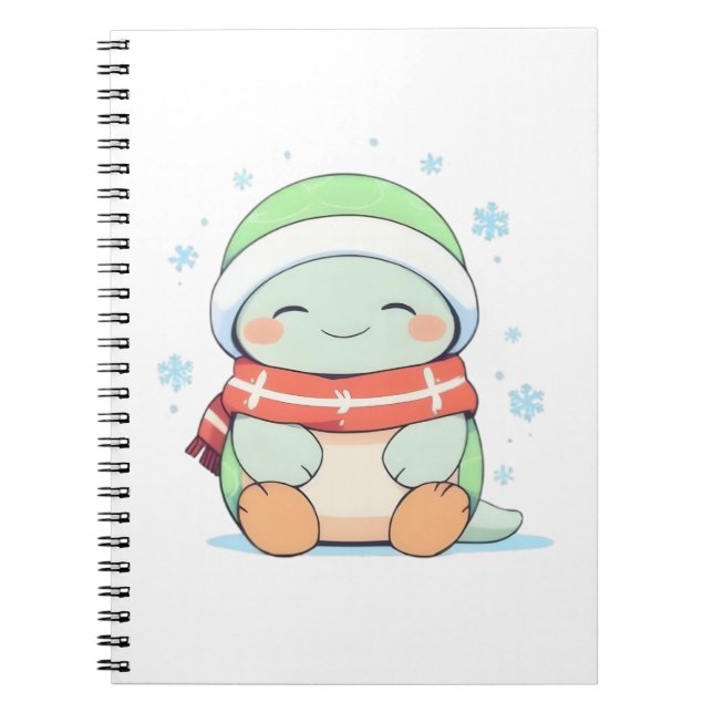 Cosy Winter Turtle with Scarf Kawaii Design Notebook (Front)