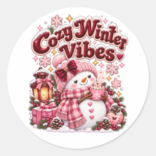Cosy Winter Vibes Cute Coquette Snowman Custom  Classic Round Sticker