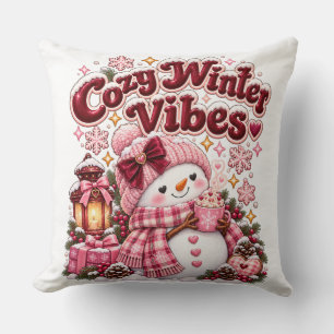 Cosy Winter Vibes Cute Coquette Snowman Custom Cushion