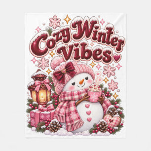 Cosy Winter Vibes Cute Coquette Snowman Custom Fleece Blanket