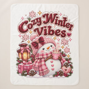 Cosy Winter Vibes Cute Coquette Snowman Custom Sherpa Blanket