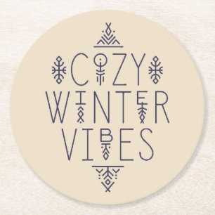 Cosy Winter Vibes Design Round Paper Coaster