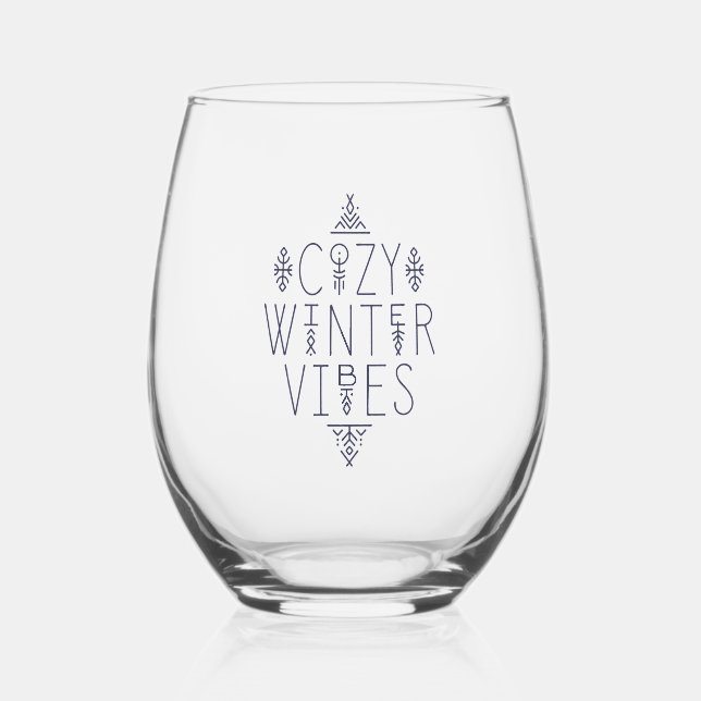 Cosy Winter Vibes Design Stemless Wine Glass (Front)